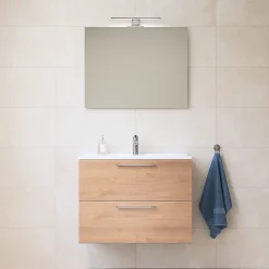 Ensemble Meuble De Salle De Bains|Vitra Mia ensemble avec meuble préassemblé 59x61x39,5 cm + miroir + lavabo céramique + éclairage LED, chêne (MIASET60D)