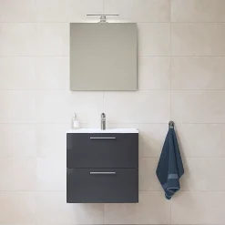Ensemble Meuble De Salle De Bains|Vitra Mia ensemble meuble préassemblé 59x61x39,5 cm avec lavabo, miroir et éclairage LED, Anthracite brillant (MIASET60A)