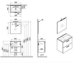 Ensemble Meuble De Salle De Bains|Vitra Mia ensemble meuble préassemblé 59x61x39,5 cm avec lavabo, miroir et éclairage LED, Anthracite brillant (MIASET60A)