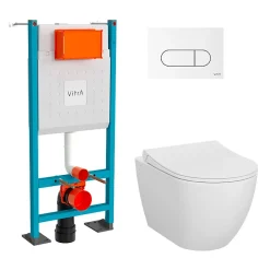 Vitra Pack WC Mia suspendu cuvette carénée fixations invisibles et bati support autoportant avec plaque Blanche