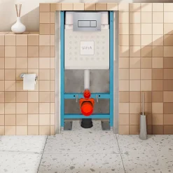 Vitra Pack WC Mia suspendu cuvette carénée fixations invisibles et bati support autoportant avec plaque Chromée