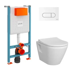Wc Suspendu|Vitra Pack WC S50 suspendu cuvette carénée et bati support mur porteur avec plaque Blanche