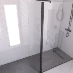 Aurlane Volet pivotant pour paroi de douche fixe - 40x200cm - Verre transparent 6mm - Profile Noir Mat