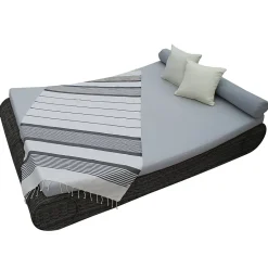 Vivezen Véritable fouta Tunisienne 1m x 2m tissage à plat 100% coton 380g - Blanc cassé et gris foncé -