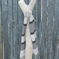 Vivezen Véritable fouta Tunisienne 1m x 2m tissage à plat 100% coton 380g - Blanc cassé et gris foncé -