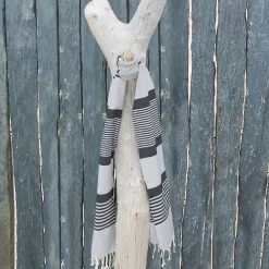 Vivezen Véritable fouta Tunisienne 1m x 2m tissage à plat 100% coton 380g - Blanc cassé et gris foncé -