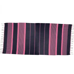 Serviette De Bain|Vivezen Véritable fouta Tunisienne 1m x 2m tissage à plat 100% coton 380g - Gris foncé et rose -
