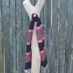 Serviette De Bain|Vivezen Véritable fouta Tunisienne 1m x 2m tissage à plat 100% coton 380g - Gris foncé et rose -