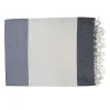Serviette De Bain|Vivezen Véritable fouta Tunisienne XXL 2m x 3m tissage à plat 100% coton 380g - Gris et beige -