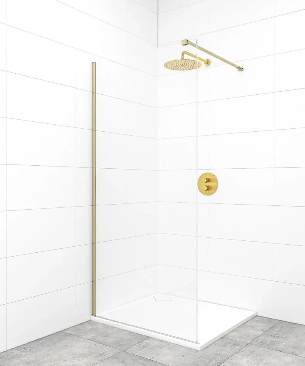 Paroi De Douche|Swiss Aqua Technologies Walk-in 110x200cm Paroi en verre Crystal Glass 8 mm anticalcaire, avec bras et profilés Laiton (SATBWI110PRMO)
