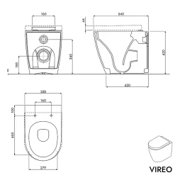 Bernstein WC à poser Blanc brillant 36x54x42cm (LxPxH) sans rebord, abattant fermeture progressive + soft-close - VIREO