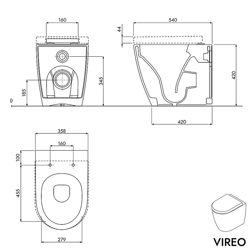 Bernstein WC à poser Blanc brillant 36x54x42cm (LxPxH) sans rebord, abattant fermeture progressive + soft-close - VIREO