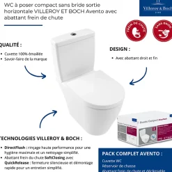 Wc À Poser|Villeroy & Boch WC à poser compact sans bride sortie horizontale VILLEROY ET BOCH Avento avec abattant frein de chute + Nettoyant