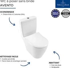 Villeroy & Boch WC à poser compact sans bride VILLEROY ET BOCH Avento avec abattant