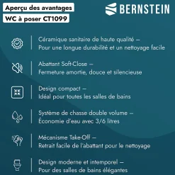 Wc À Poser|Bernstein WC à poser CT1099 - arrivée d'eau en haut - avec abattant Soft-Close