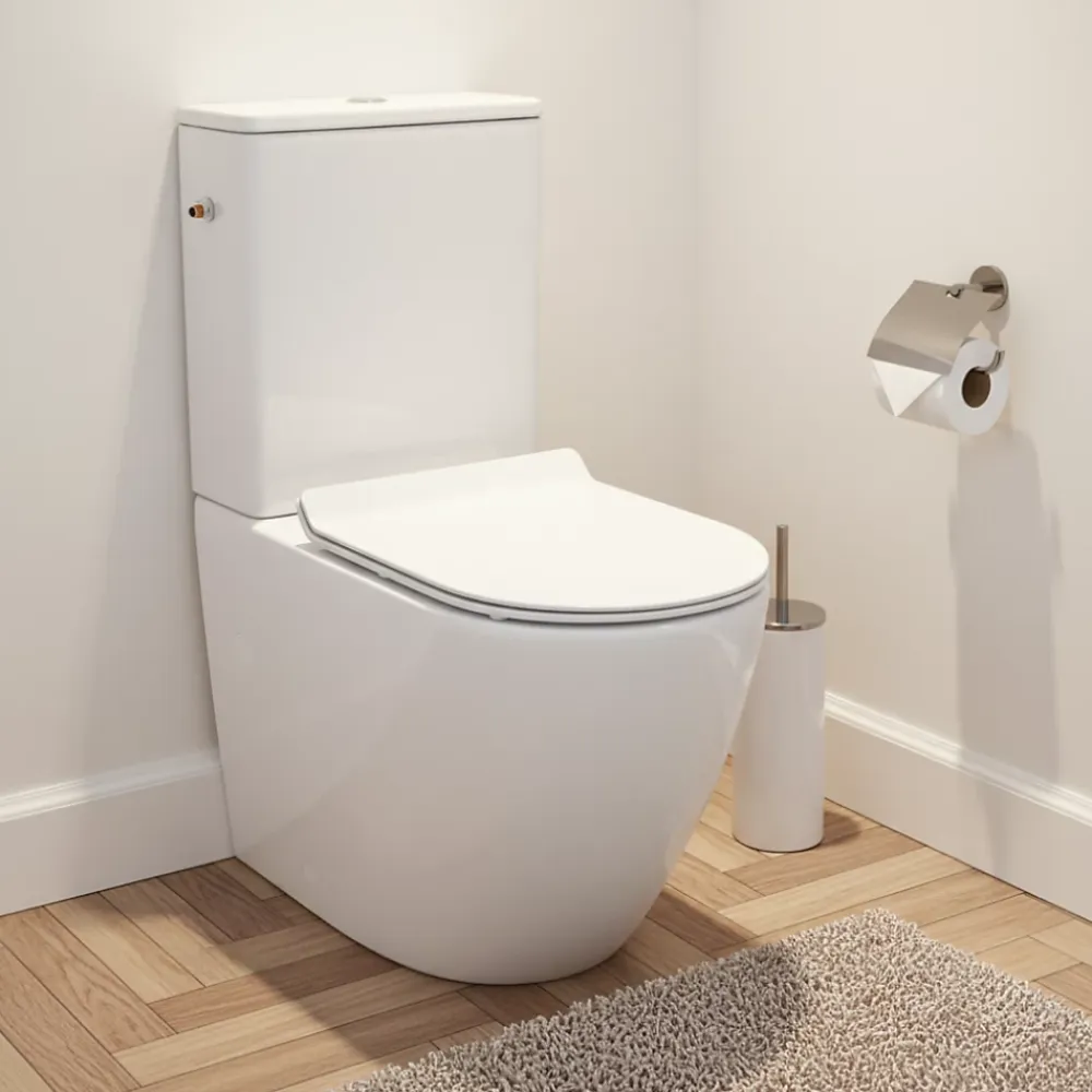 Wc À Poser|Ceramia WC à poser sans bride en céramique avec abattant SoftClose + réservoir de chasse, alimentation latérale, blanc (CEPX030RREXVP)