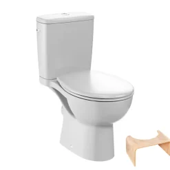 Jacob Delafon WC à poser sans bride sortie horizontale Gaspard avec abattant frein de chute déclipsable + Tabouret bois