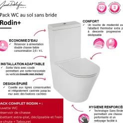 Wc À Poser|Jacob Delafon WC à poser sans bride sortie universelle Rodin+ avec abattant frein de chute + tabouret physiologique blanc