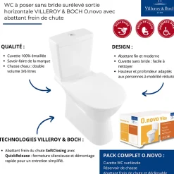 Villeroy & Boch WC à poser sans bride surélevé sortie horizontale O.novo avec abattant frein de chute + Nettoyant