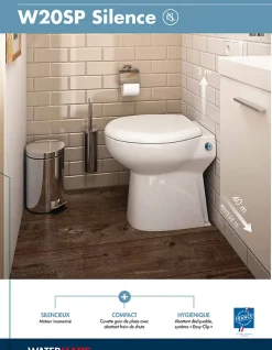 Watermatic WC au sol Sanibroyeur à relevage intégrée cuvette compacte 54,5x36 raccordement 1 lave-mains inclus W20SP Silence blanc