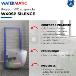 Watermatic WC broyeur suspendu W40SP Silence avec abattant