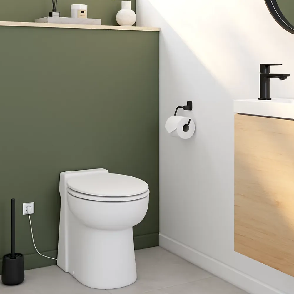 Wc Chimique Et Broyeur|TurboFlush WC broyeur compact l.24,5 x H.47 x P.54,5 cm, blanc en céramique anticalcaire, 500W, double chasse et abattant antibactérien