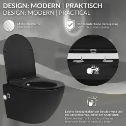 Wc Suspendu|Luxebath WC suspendu chasse d'eau tornado nano fonction bidet noir mat Softclose