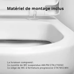 Wc Suspendu|Am.Pm Europe WC suspendu céramique sans bride cuvette WC suspendu sans bord FlashClean abattant amov. frein chute softclose blanc AM.PM Hit