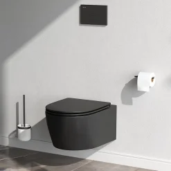 Am.Pm Europe WC suspendu céramique sans bride cuvette WC suspendu sans bord FlashClean abattant amov. frein chute softclose, Noir AM.PM X-Joy S