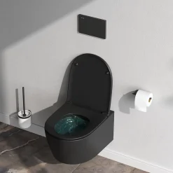 Am.Pm Europe WC suspendu céramique sans bride cuvette WC suspendu sans bord FlashClean abattant amov. frein chute softclose, Noir AM.PM X-Joy S