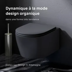 Am.Pm Europe WC suspendu céramique sans bride cuvette WC suspendu sans bord FlashClean abattant amov. frein chute softclose, Noir AM.PM X-Joy S