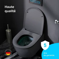 Am.Pm Europe WC suspendu céramique sans bride cuvette WC suspendu sans bord FlashClean abattant amov. frein chute softclose, Noir AM.PM X-Joy S