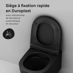 Am.Pm Europe WC suspendu céramique sans bride cuvette WC suspendu sans bord FlashClean abattant amov. frein chute softclose, Noir AM.PM X-Joy S
