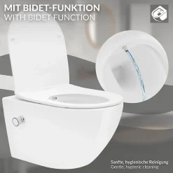 Luxebath WC suspendu en céramique cuvette sans rebord long fonction bidet avec siège