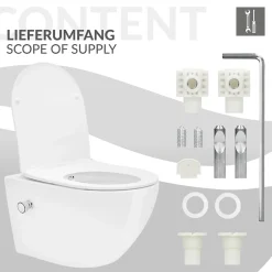 Luxebath WC suspendu en céramique cuvette sans rebord long fonction bidet avec siège