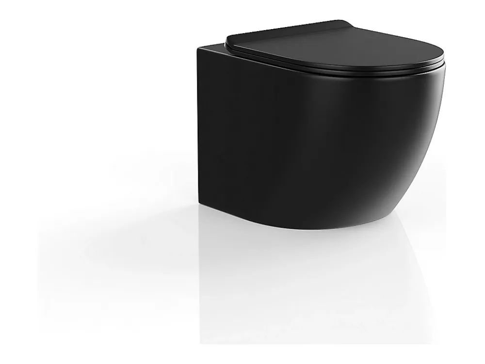 Wc Suspendu|Vente-unique WC suspendu noir mat en céramique sans bride - JAVOINE