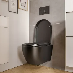 Wc Suspendu|Bernstein WC suspendu Noir mat 36x53x36cm (LxPxH) sans rebord, abattant fermeture progressive + soft-close - VIREO