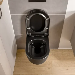 Wc Suspendu|Bernstein WC suspendu Noir mat 36x53x36cm (LxPxH) sans rebord, abattant fermeture progressive + soft-close - VIREO