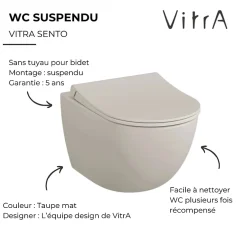 Wc Suspendu|Vitra WC suspendu sans bride Sento lin + abattant
