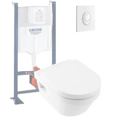 Wc Suspendu|Villeroy & Boch WC suspendu sans bride VILLEROY ET BOCH Architectura + abattant + bati support GROHE + plaque de commande blanche
