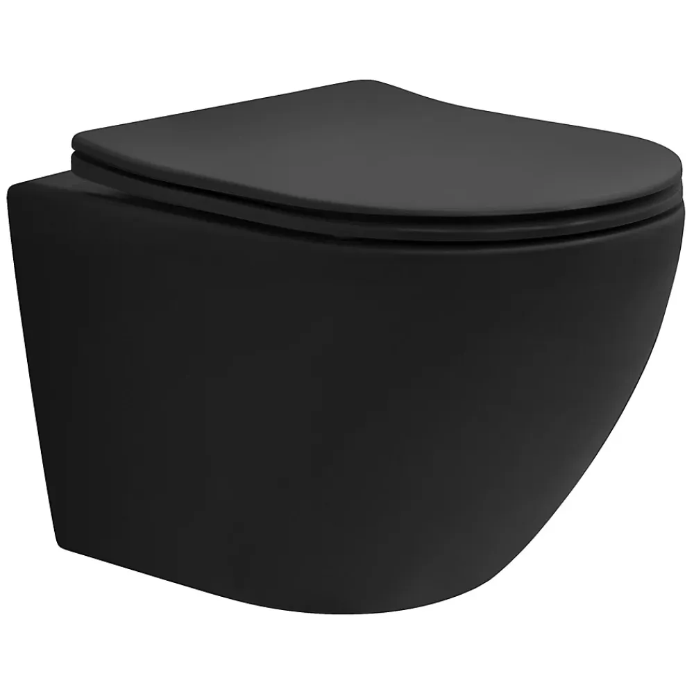 Luxebath WC suspendu sans rebord court nano-revêtement noir mat céramique SoftClose