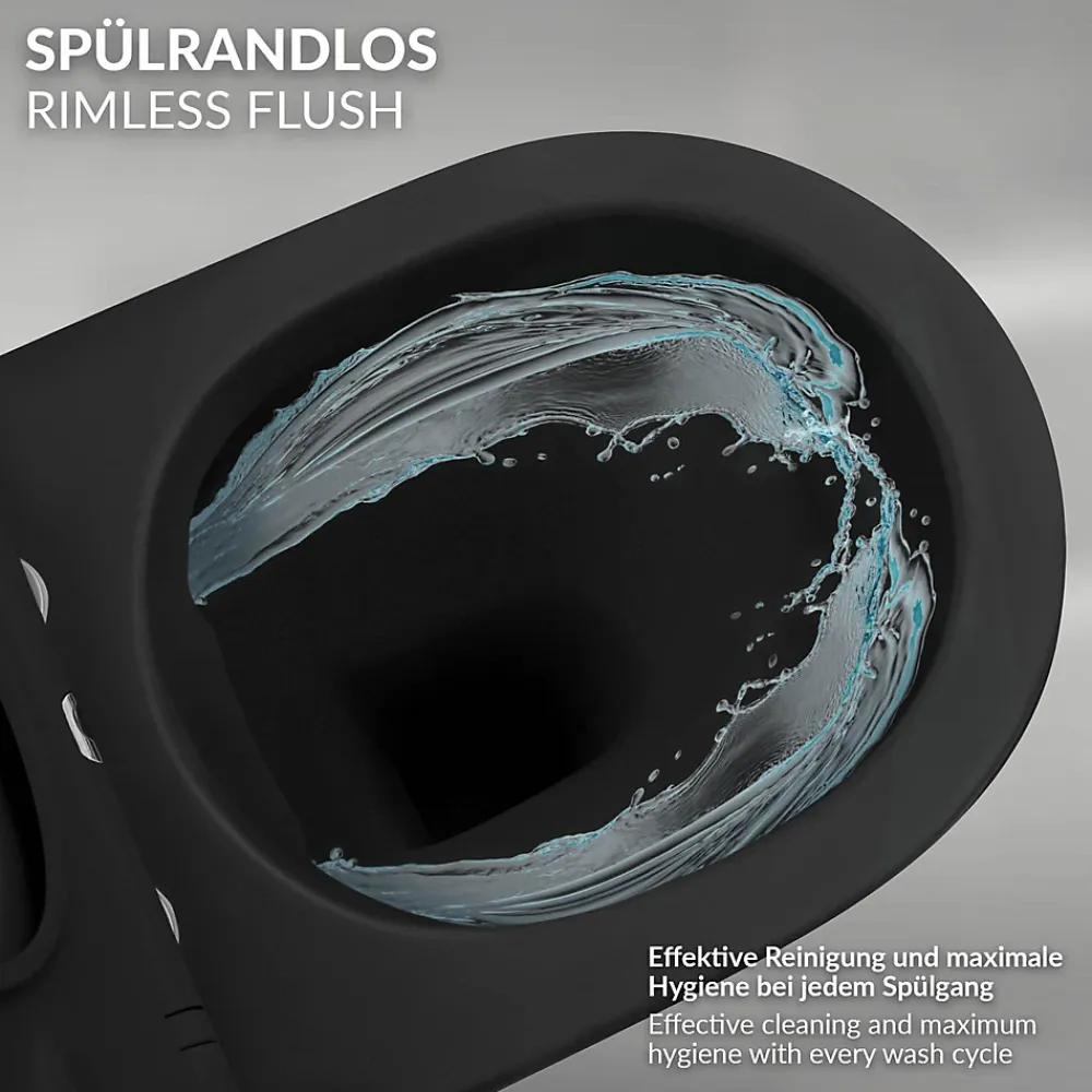 Luxebath WC suspendu sans rebord court nano-revêtement noir mat céramique SoftClose