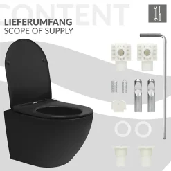 Luxebath WC suspendu sans rebord court nano-revêtement noir mat céramique SoftClose