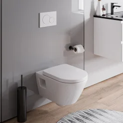 Bernstein WC suspendu sans rebord, Cuvette supendue avec abattant fermeture en douceur - 37x36x54cm - Blanc brillant - VIVEO