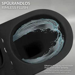 Wc Suspendu|Luxebath WC suspendu sans rebord long en céramique noir mat avec siège de WC Softclose