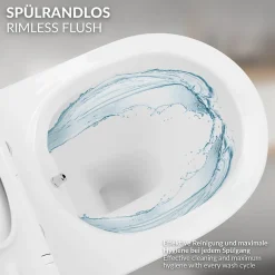 Wc Suspendu|Luxebath WC suspendu sans rebord nano revêtement fonction bidet long blanc céramique