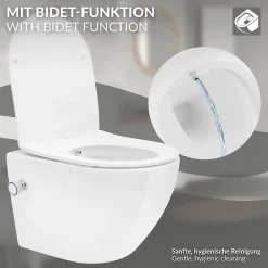 Luxebath WC suspendu sans rebord nano revêtement fonction bidet blanc céramique