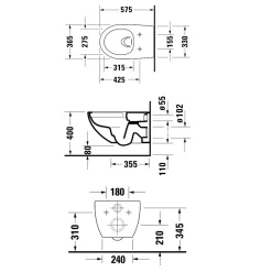 Wc Suspendu|Duravit WC suspendu, Toilettes suspendues sans rebord avec abattant fermeture en douceur - 37,2x32x57,5cm - Blanc mat - DuraVento