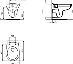 Porcher WC suspendu 355x520x370 Rimless (P006701)