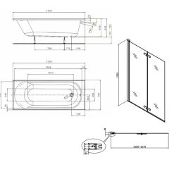 Baignoire Droite|Kolo by Geberit 170x70 cm Ensemble baignoire Opal Plus universelle +Pare baignoire pliable, 2 volets chrome + pieds (XWP1270000-SETP2)